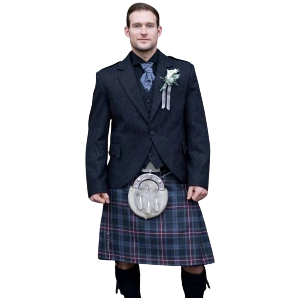 Hebridean Heather Tartan Charcoal Tweed Kilt Outfit
