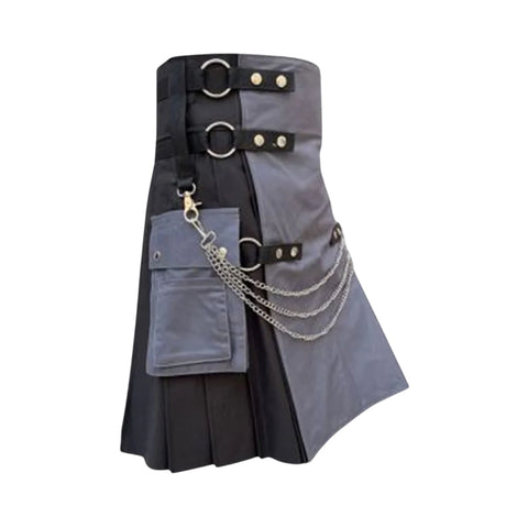 Modern Black & Gray Utility Kilt For Men