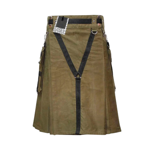 Cotton Olive Green Utility Kilt