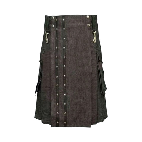 Heavy Denim Kilt With Straps