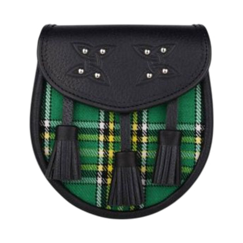 Genuine Leather with Irish National Green Tartan Sporran