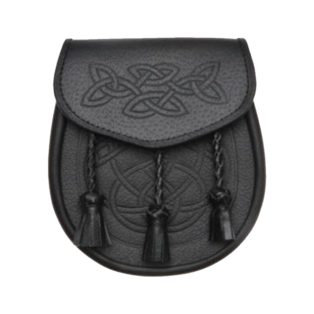 Celtic Interweave Woven Tassel Black Leather Sporran