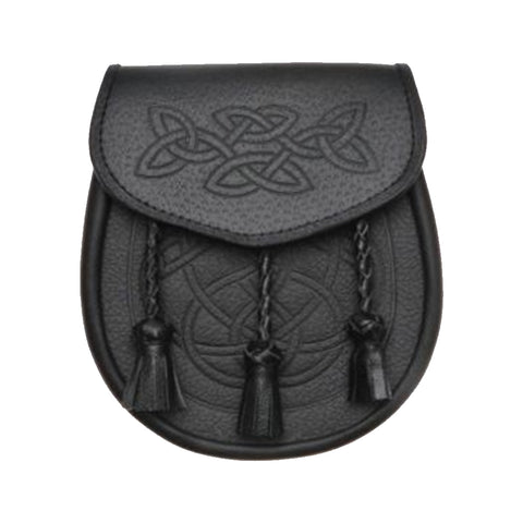 Celtic Interweave Woven Tassel Black Leather Sporran
