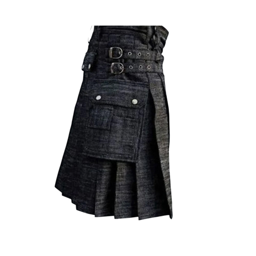 Black Denim Utility Kilt