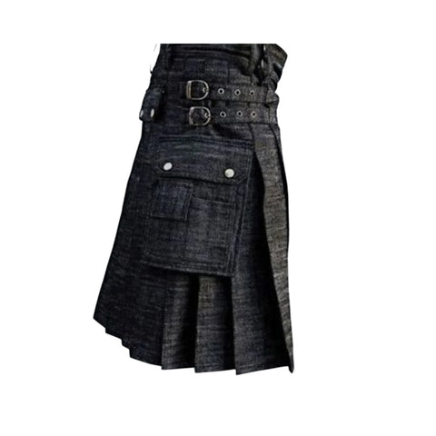 Black Denim Utility Kilt
