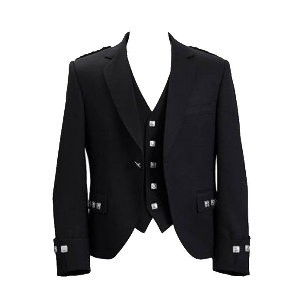 Traditional Argyll Black Wool Jacket With Waistcoat