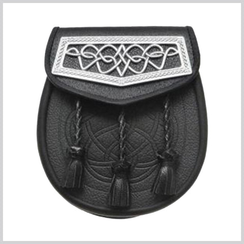 Black Leather Celtic Interweave Plate Sporran