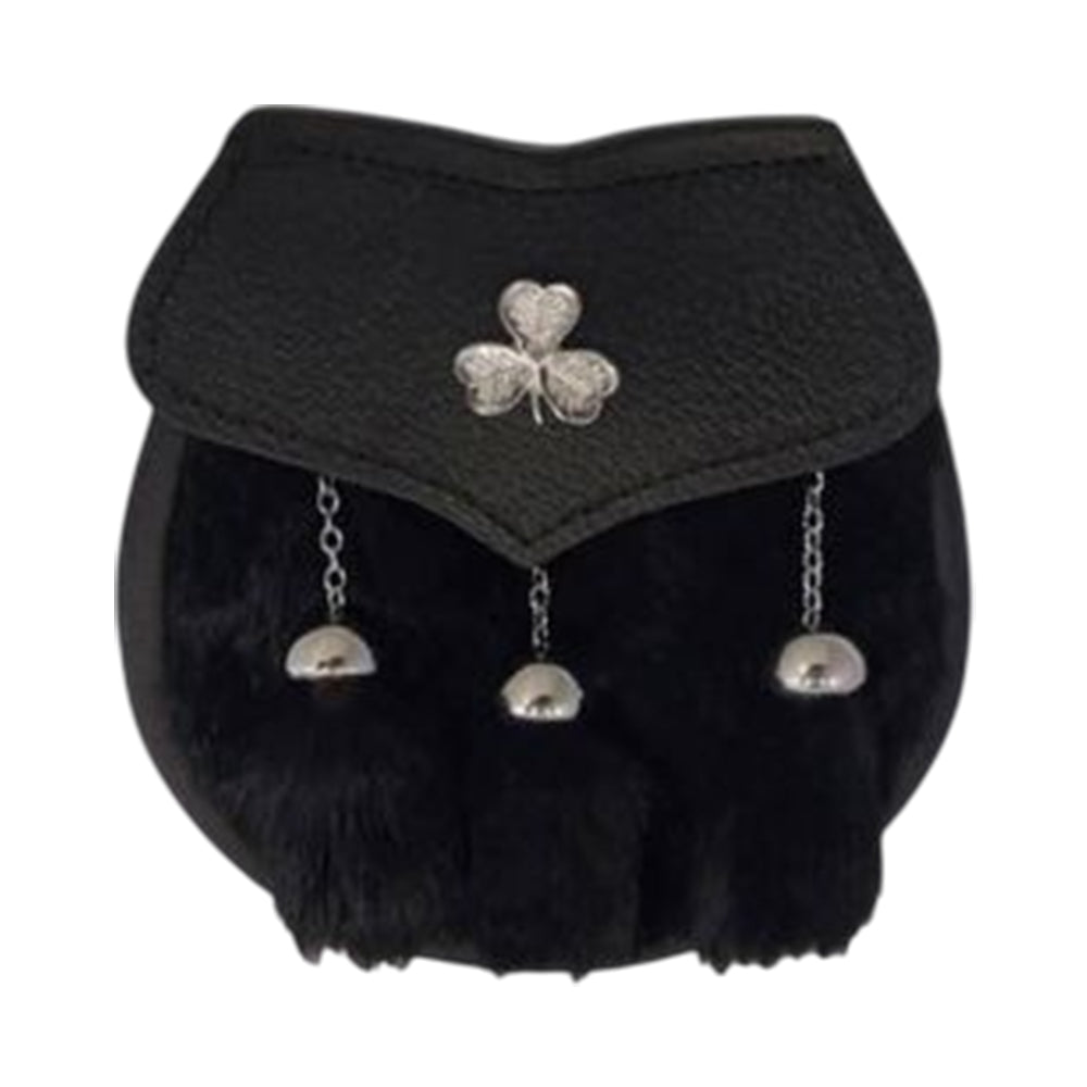 Semi Dress Sporran - Black Rabbit Fur - Shamrock Emblem