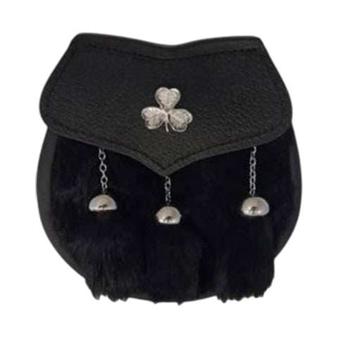 Semi Dress Sporran - Black Rabbit Fur - Shamrock Emblem