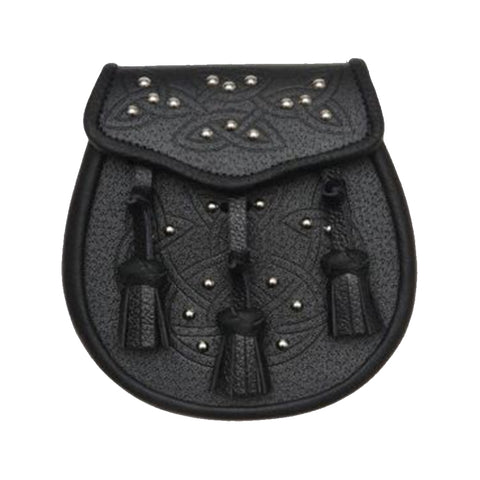 Black Leather Celtic Embossed Studded Leather Sporran