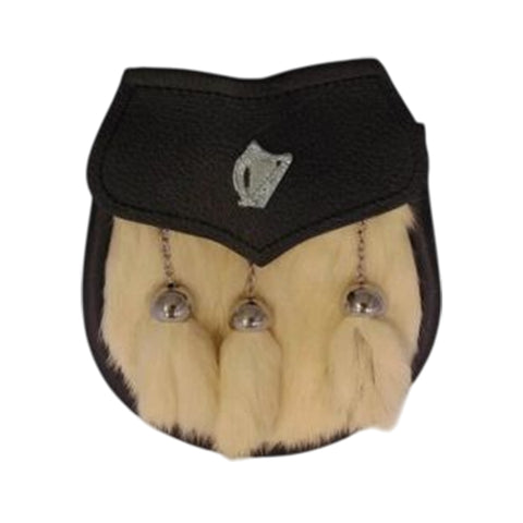 Semi Dress Sporran - White Rabbit Fur - Harp Emblem