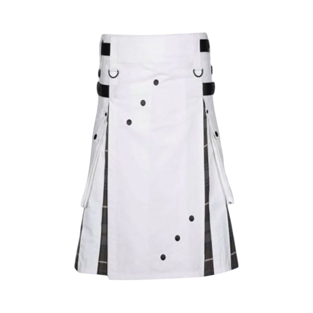 Men's White Cotton Utility Hybrid Kilt