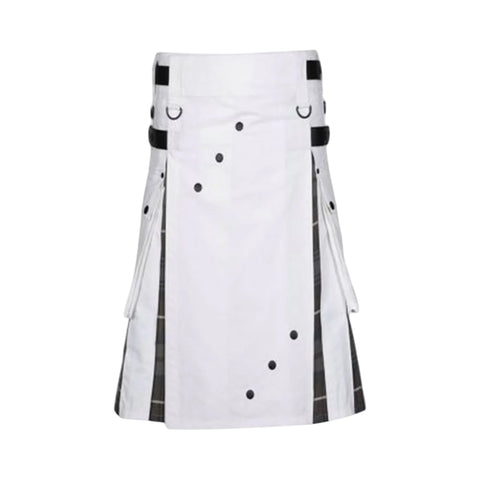 Men's White Cotton Utility Hybrid Kilt