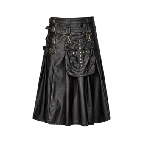 Cowhide Black Leather Gothic Kilt