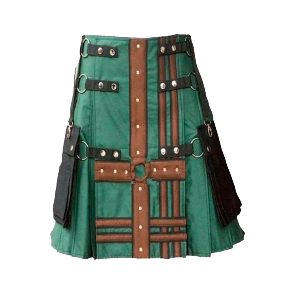 Hunter Green With Brown Medieval Modern Hybrid Kilt