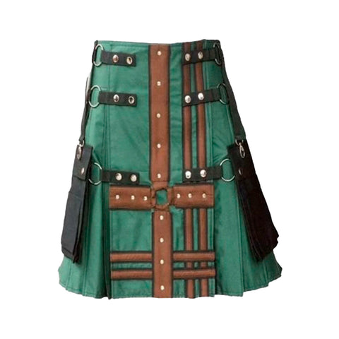 Hunter Green With Brown Medieval Modern Hybrid Kilt