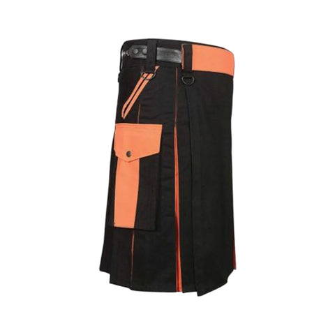 Black & Orange Utility Kilt For Men