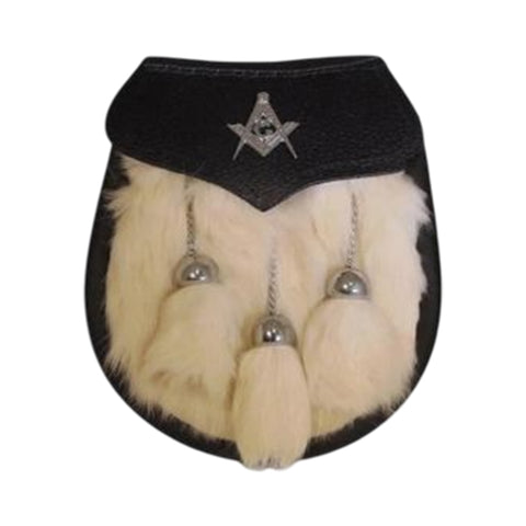 Semi Dress Sporran - White Rabbit Fur - Masonic Emblem