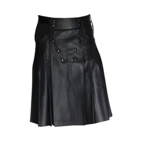 Real Leather Pleated Kilt Clubwear Utility Kilt