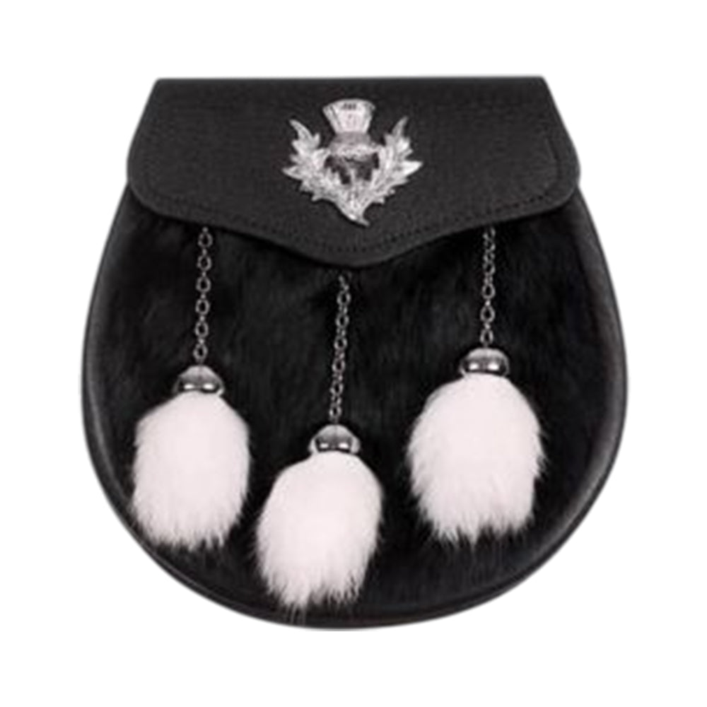 Semi Dress Sporran Black White Rabbit Thistle Badge