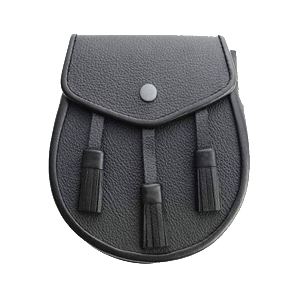 Scottish Three Tassel Leather Sporran With Free Chain Belt