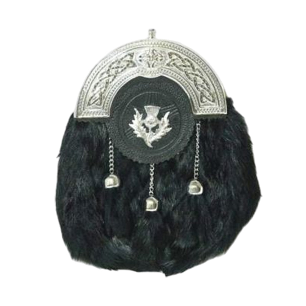 Chrome Plain Celtic Thistle Targe Black Rabbit Sporran