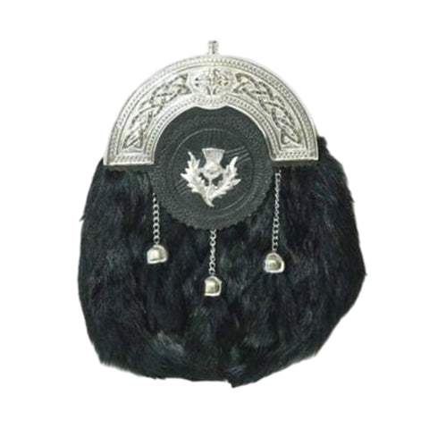 Chrome Plain Celtic Thistle Targe Black Rabbit Sporran