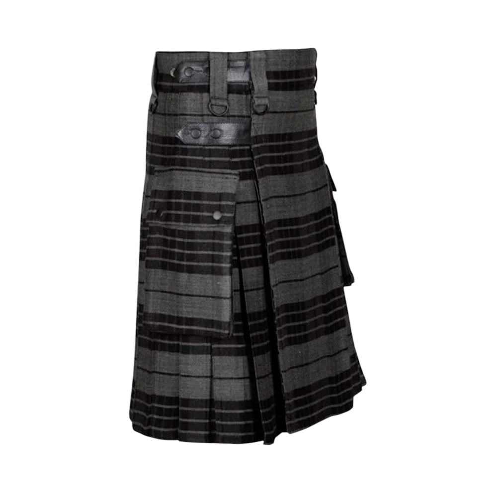 Grey Watch Tartan Utility Kilt with Cargo Pockets