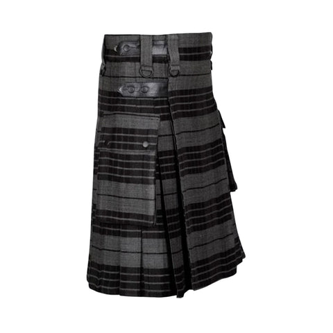 Grey Watch Tartan Utility Kilt with Cargo Pockets