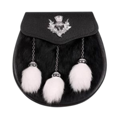 Semi Dress Sporran Black White Rabbit Thistle Badge Sporran - SF4