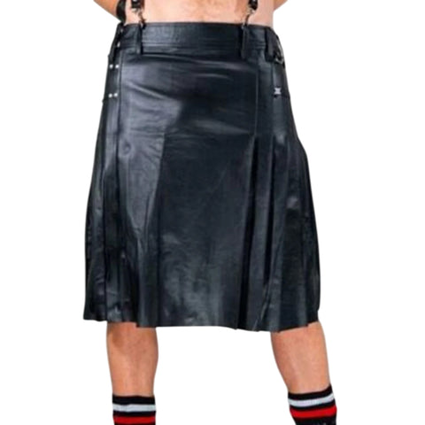 Fashionable Black Leather Kilt For Men