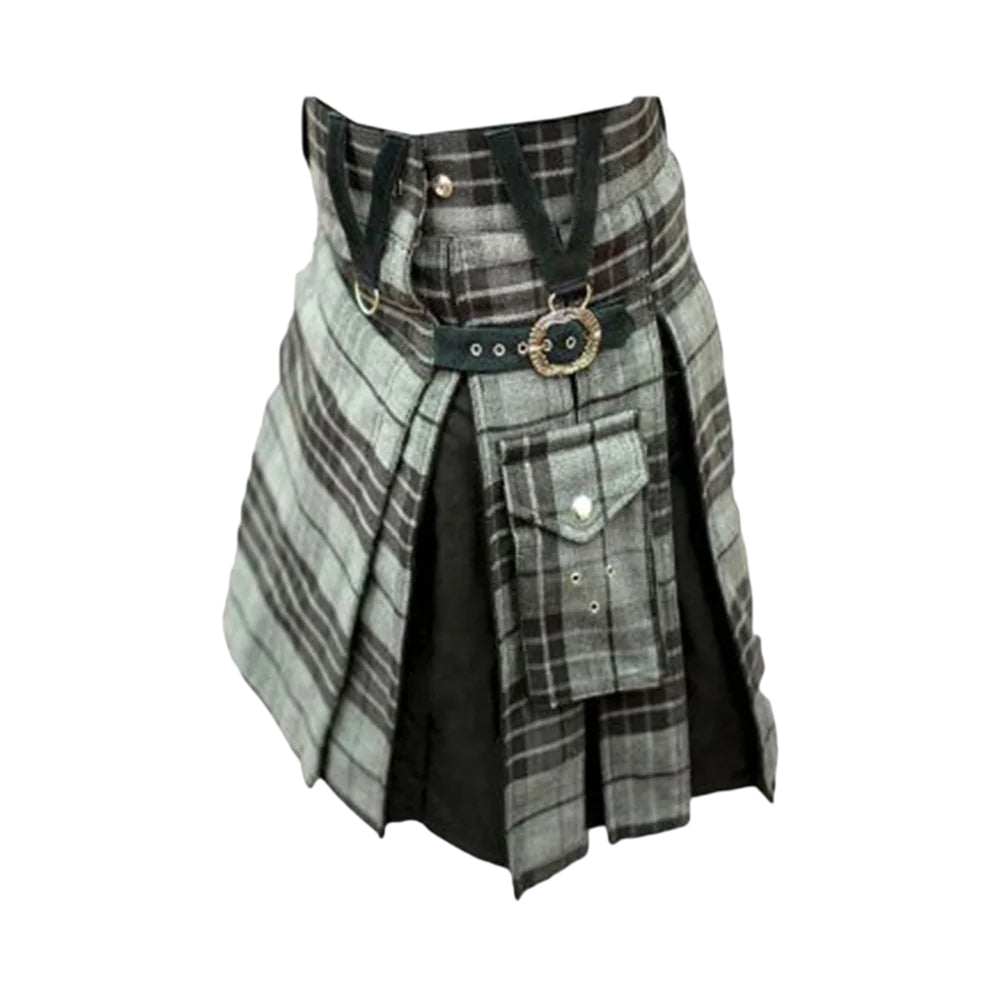 Modern Grey Box Pleated Hybrid Kilt