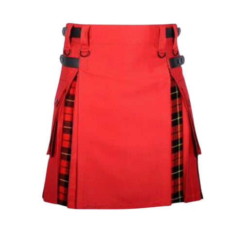 Red Cotton Wallace Tartan Scottish Utility Cargo Hybrid Kilt