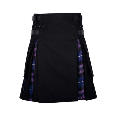Black Cotton Pride of Scotland Tartan Scottish Utility Cargo Hybrid Kilt