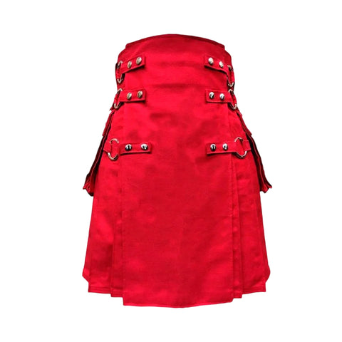 Red Canvas Cloth Straps Utility Kilt