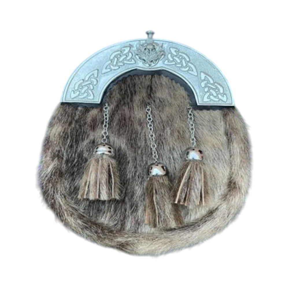 Seal Skin Dress Sporran with Thistle Celtic Cantle