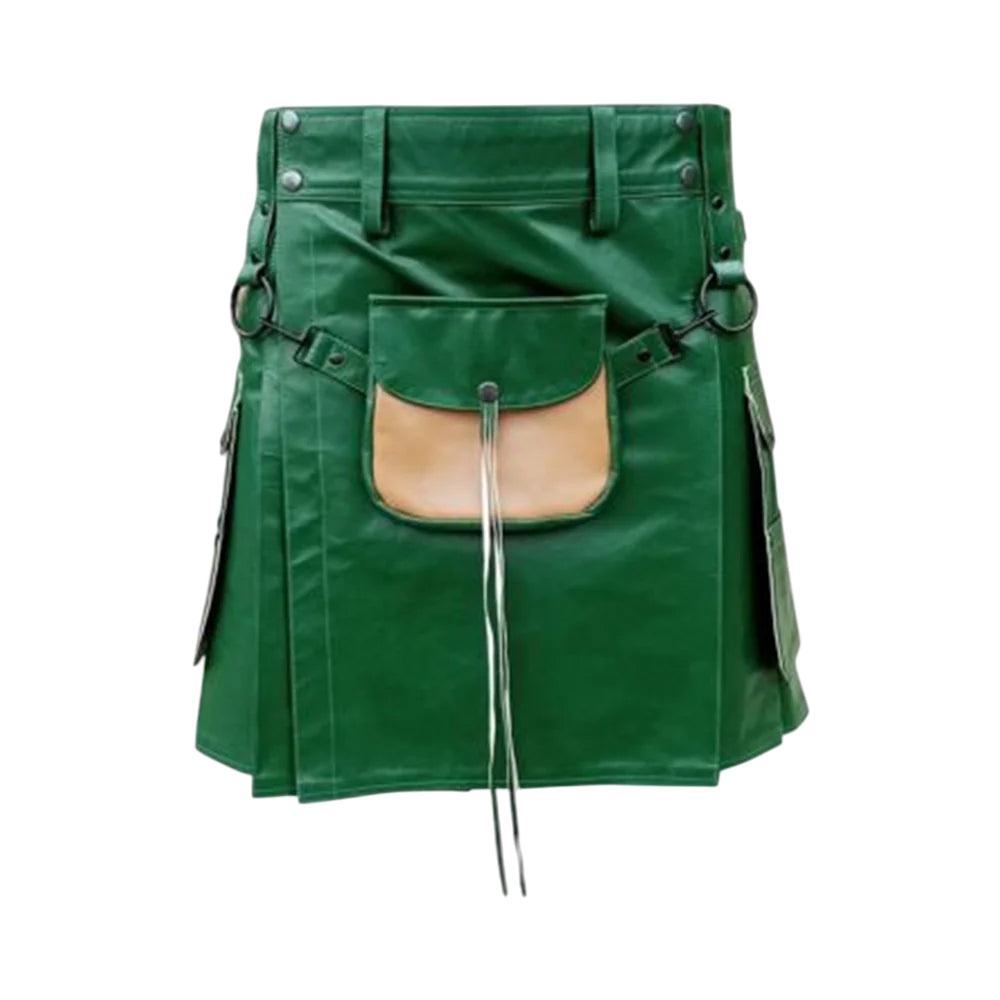 Green Leather Kilt For Men