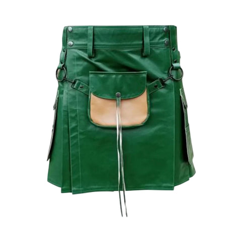 Green Leather Kilt For Men