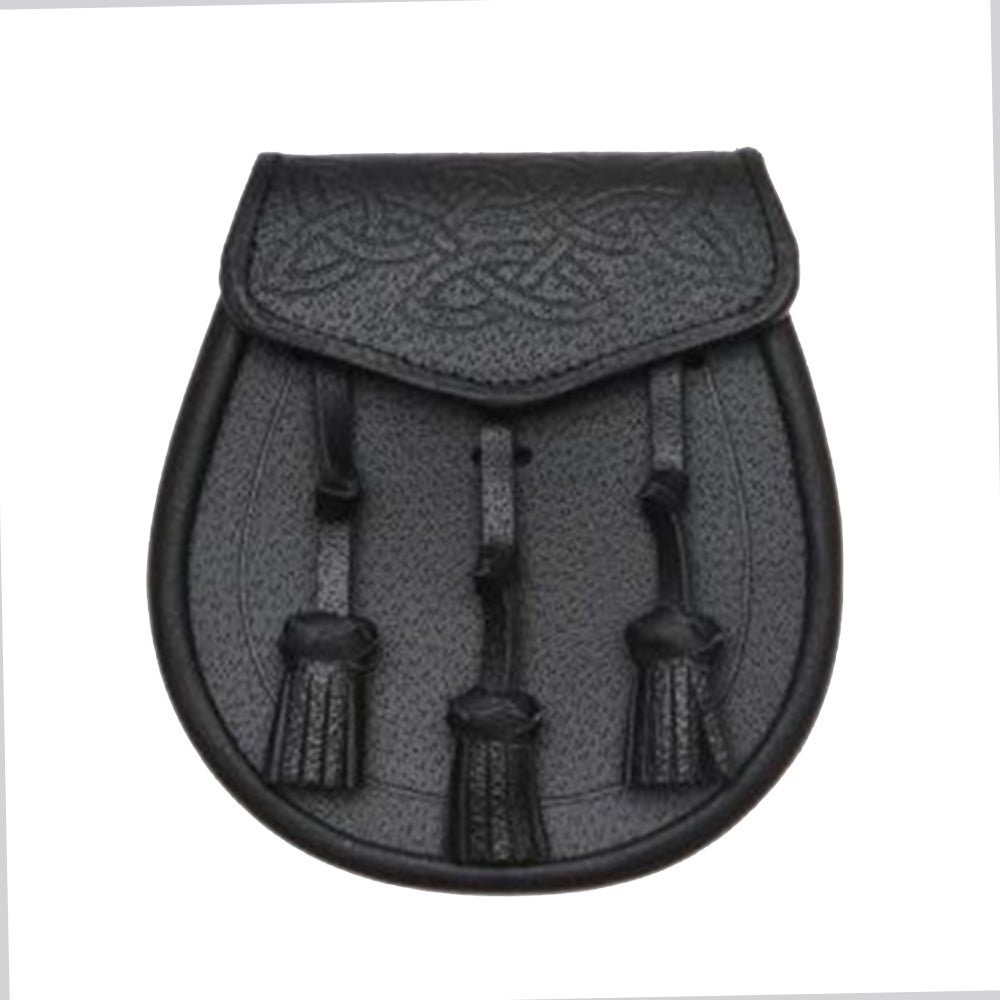 Black Leather Celtic Interweave Knotted Tassel Sporran