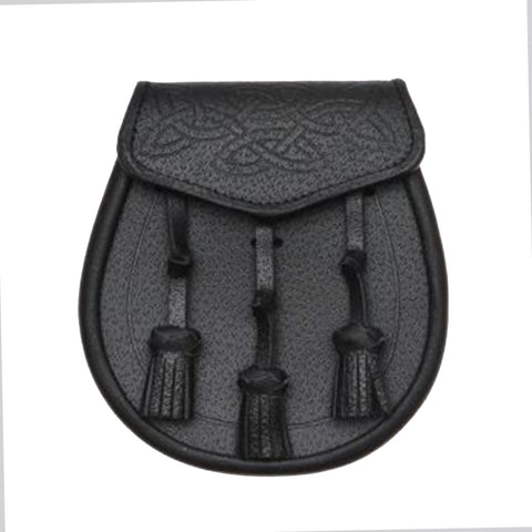 Black Leather Celtic Interweave Knotted Tassel Sporran
