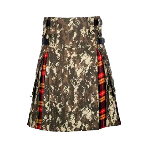 Digital Camo Buchanan Tartan Scottish Utility Cargo Hybrid Kilt