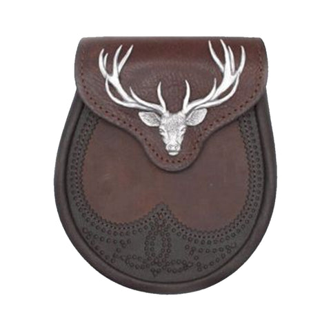 Brown Stag Head Leather Sporran