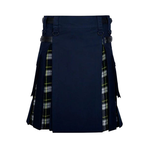 Navy Blue Cotton Dress Gordon Tartan Scottish Utility Cargo Hybrid Kilt