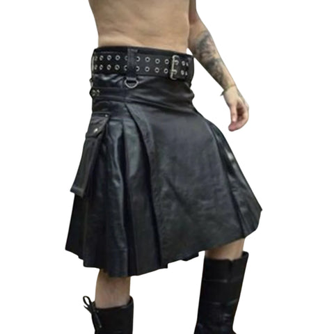 Black Leather Kilt For Men