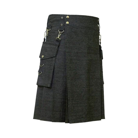 Elegant Relaxed Black Denim Kilt