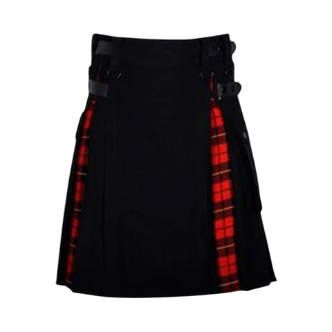 Black Cotton Wallace Tartan Scottish Utility Cargo Hybrid Kilt