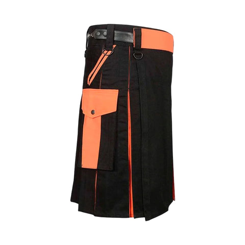 Black & Orange Utility Kilt For Men