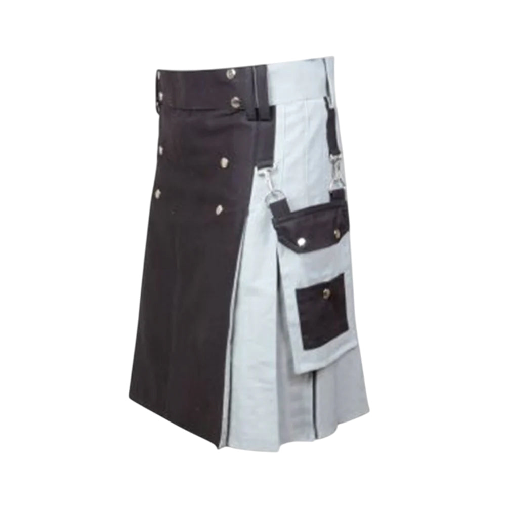 Scottish Black And Gray Cotton Kilt