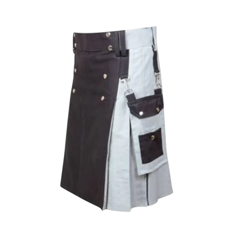 Scottish Black And Gray Cotton Kilt