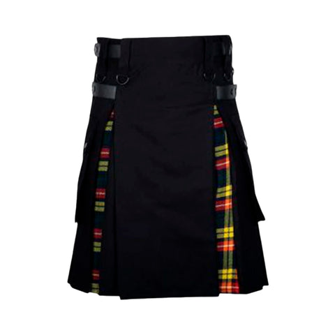 Black Cotton Buchanan Tartan Scottish Utility Cargo Hybrid Kilt